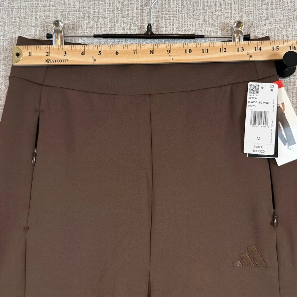 NWT Adidas Women Brown Wide Leg Pant High Rise Zip Pocket KF0794 Sz. Medium Walk